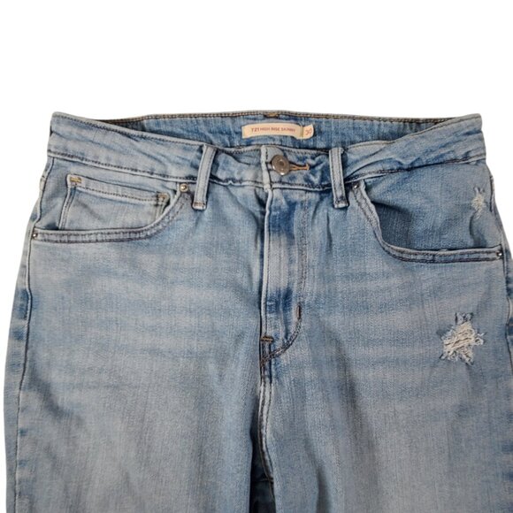 Levis 721 Jeans Womens 30 28x28 High Rise Skinny Light Wash Stretch Distressed - Picture 7 of 15
